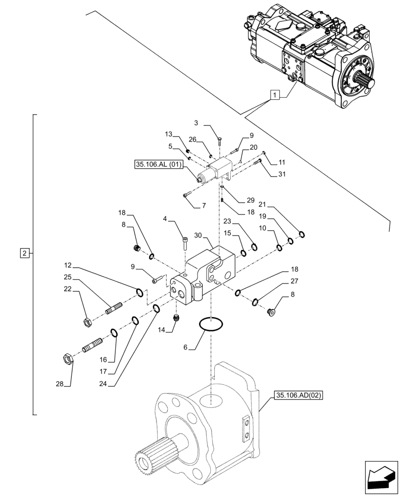 Схема запчастей Case CX300D LC - (35.106.AD[04]) - VARIABLE DELIVERY HYDRAULIC PUMP, COMPONENTS (35) - HYDRAULIC SYSTEMS