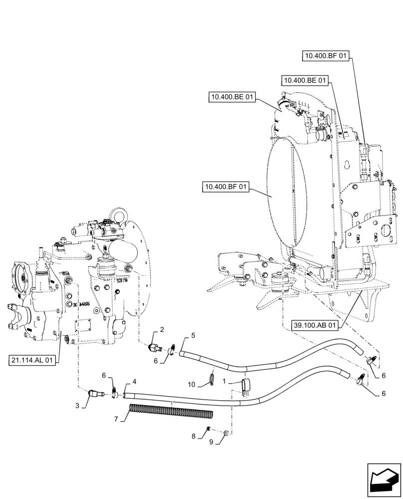 Схема запчастей Case 588H - (21.100.AQ[01]) - TRANSMISSION OIL COOLER LINES, 2WD (21) - TRANSMISSION