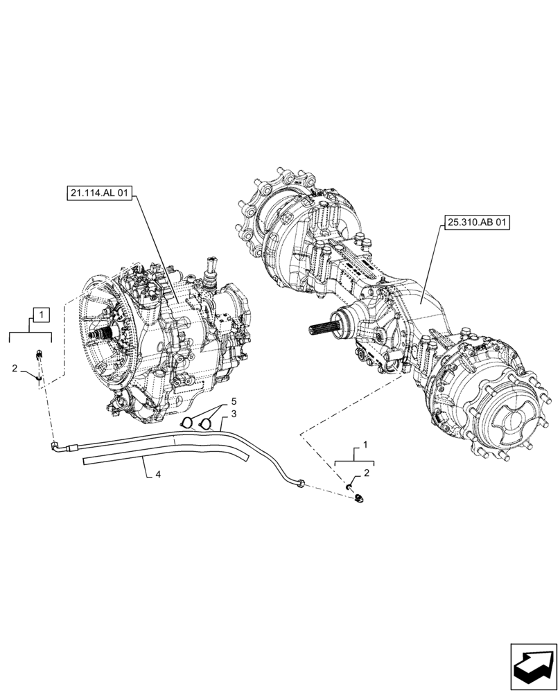 Схема запчастей Case 586H - (21.182.AB[01]) - DIFFERENTIAL LOCK HOSE ASSY, 2WD (21) - TRANSMISSION