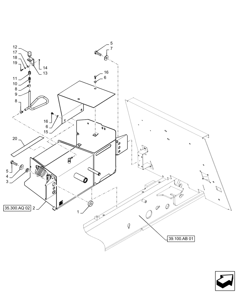 Схема запчастей Case 588H - (35.300.AQ[01]) - HYDRAULIC RESERVOIR BATTERY BOX INSTALLATION (35) - HYDRAULIC SYSTEMS