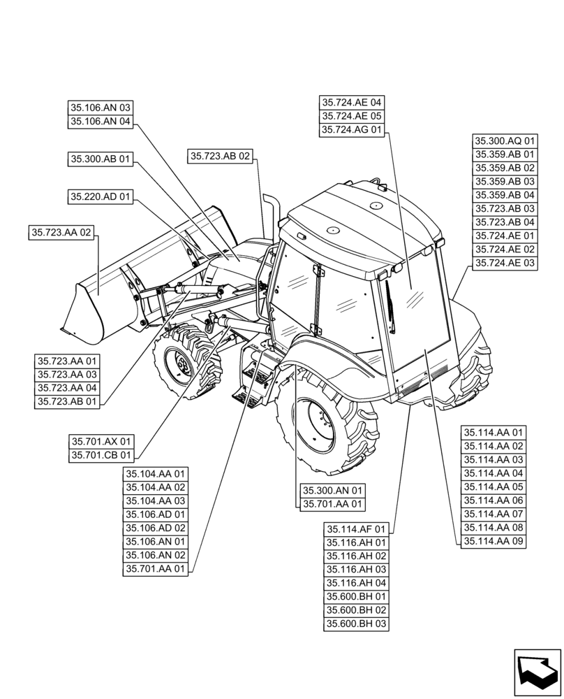 Схема запчастей Case 570N EP - (00.000.35) - PICTORIAL INDEX - HYDRAULIC SYSTEMS, 2WD (00) - GENERAL & PICTORIAL INDEX