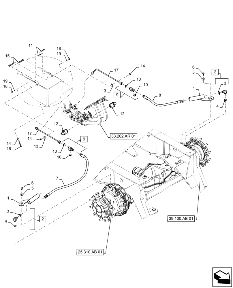 Схема запчастей Case 586H - (33.202.BO[01]) - BRAKE LINE (33) - BRAKES & CONTROLS