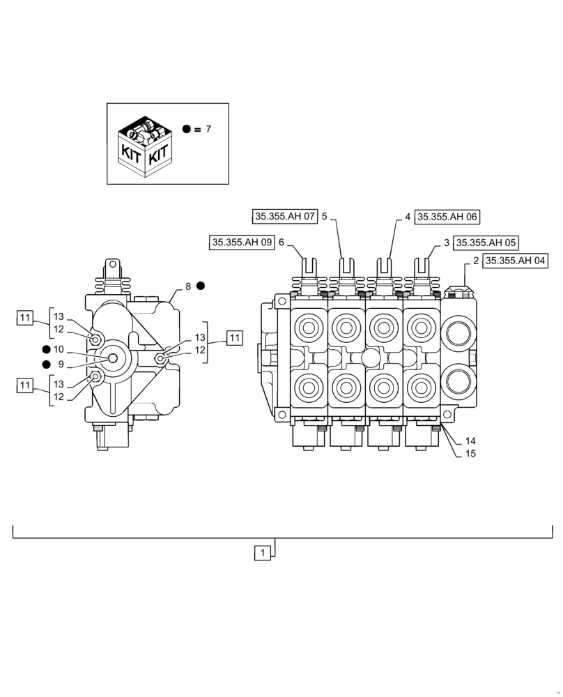 Схема запчастей Case 588H - (35.355.AH[03]) - 4-SPOOL VALVE ASSY, POWER POSITIONER (35) - HYDRAULIC SYSTEMS