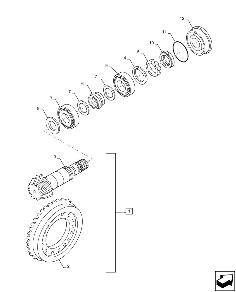 Схема запчастей Case 586H - (27.106.AA[01]) - STEERING AXLE, RING & PINION, 4WD (27) - REAR AXLE SYSTEM