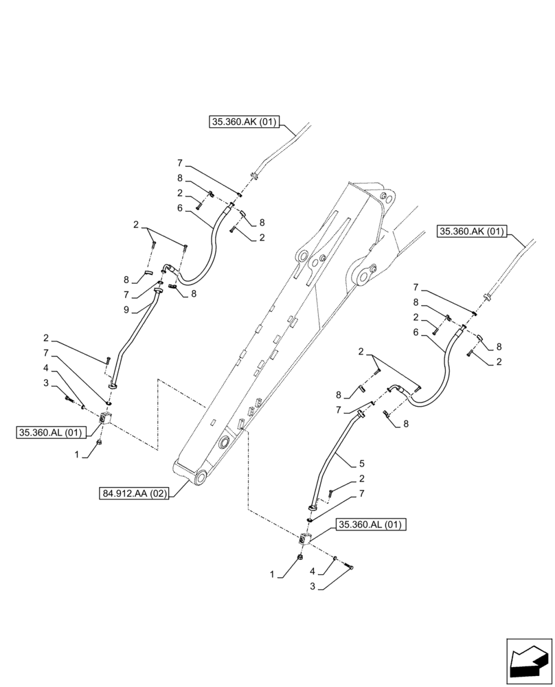 Схема запчастей Case CX300D LC - (35.360.AK[05]) - VAR - 461561, 461563, 461865, 461869, 461871 - ARM, LINE, HAMMER CIRCUIT (ARM L=3.66M) (35) - HYDRAULIC SYSTEMS