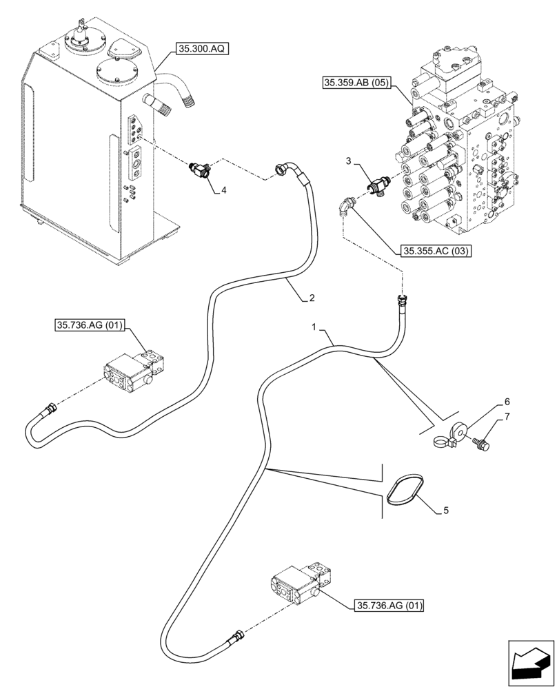 Схема запчастей Case CX300D LC - (35.736.AK[01]) - VAR - 481064 - BOOM, LIFT CYLINDER, SAFETY VALVE, LINE (35) - HYDRAULIC SYSTEMS