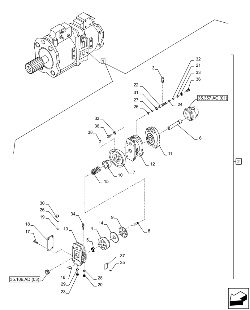 Схема запчастей Case CX300D LC - (35.106.AD[02]) - VARIABLE DELIVERY HYDRAULIC PUMP, COMPONENTS (35) - HYDRAULIC SYSTEMS