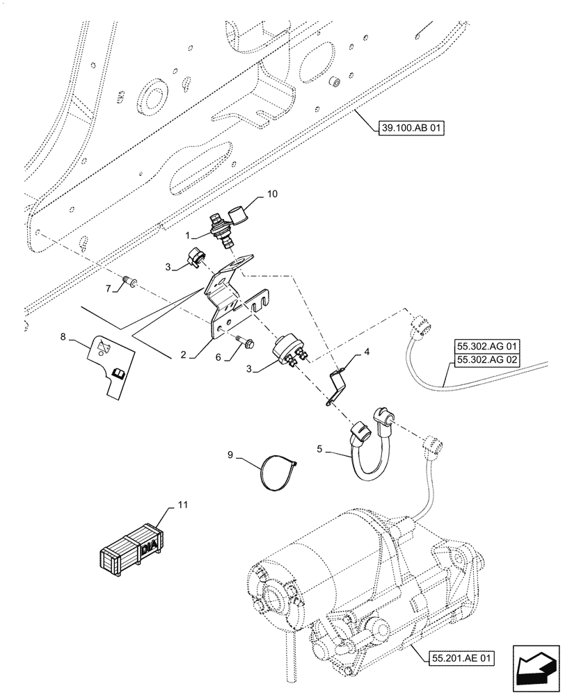 Схема запчастей Case 570N EP - (55.302.AI[02]) - BATTERY DISCONNECT SWITCH (55) - ELECTRICAL SYSTEMS