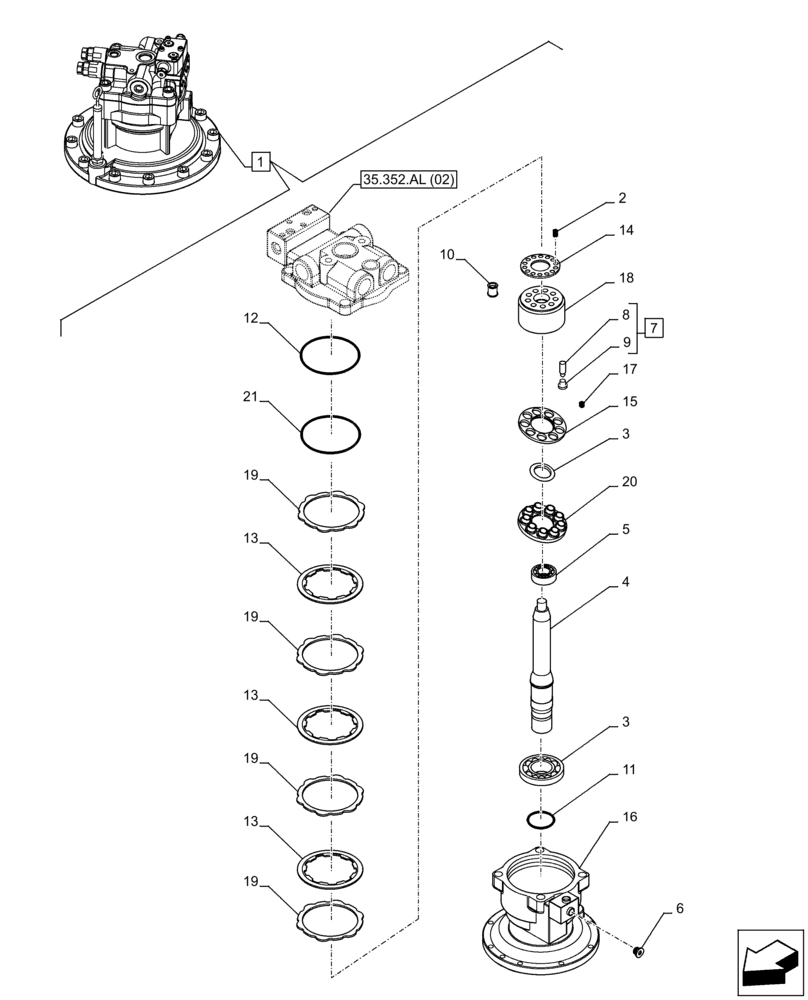 Схема запчастей Case CX300D LC - (35.352.AL[03]) - SWING REDUCTION, GEAR, COMPONENTS (35) - HYDRAULIC SYSTEMS