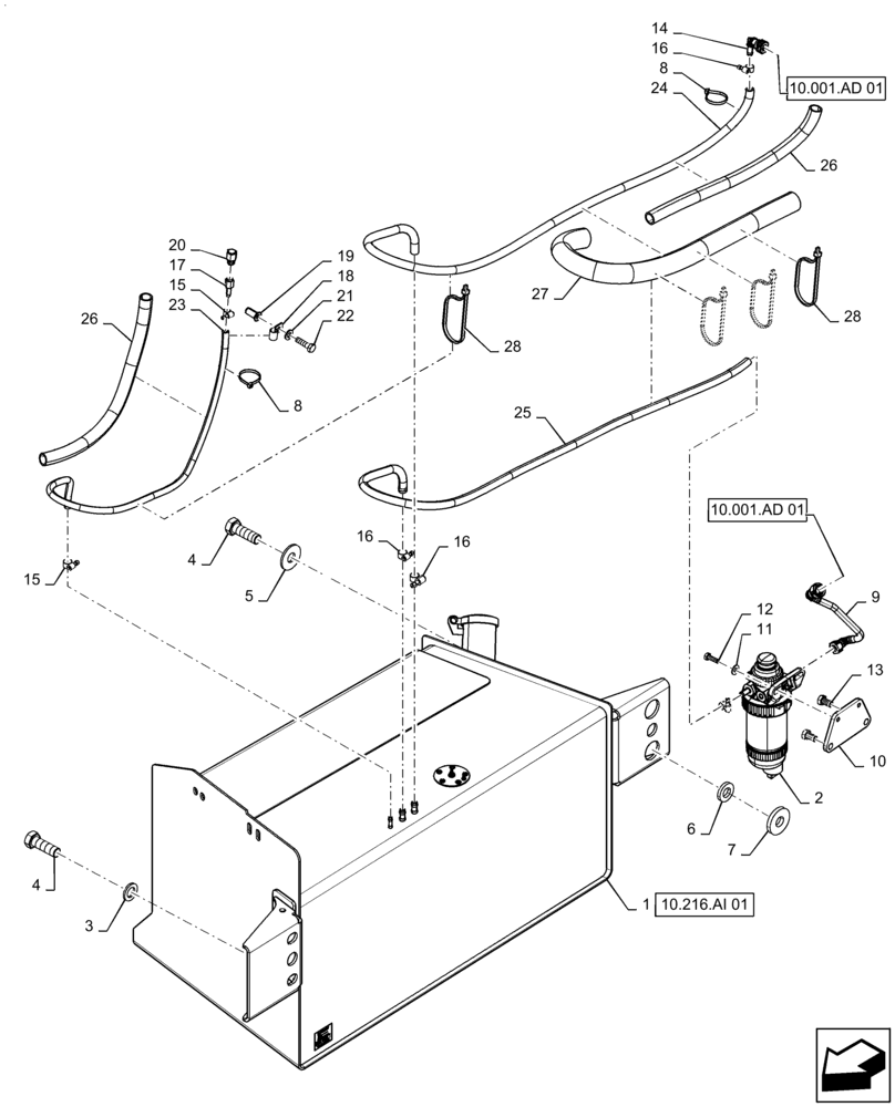 Схема запчастей Case 586H - (10.216.BA[01]) - FUEL LINES (10) - ENGINE