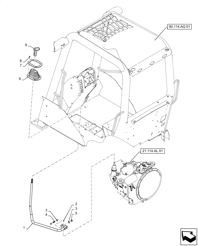 Схема запчастей Case 588H - (21.126.AB[01]) - TRANSMISSION, SHIFT LEVER INSTALLATION, 2WD (21) - TRANSMISSION