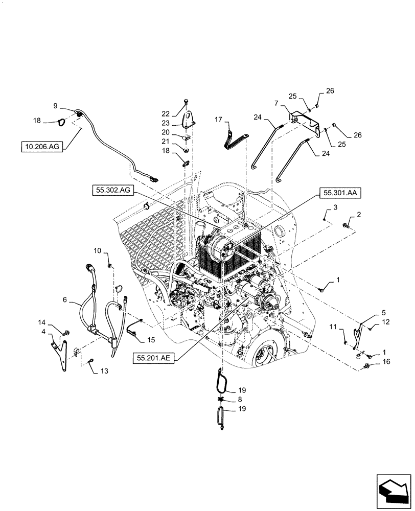 Схема запчастей Case SR220 - (55.302.AV) - ENGINE ELECTRICAL (55) - ELECTRICAL SYSTEMS