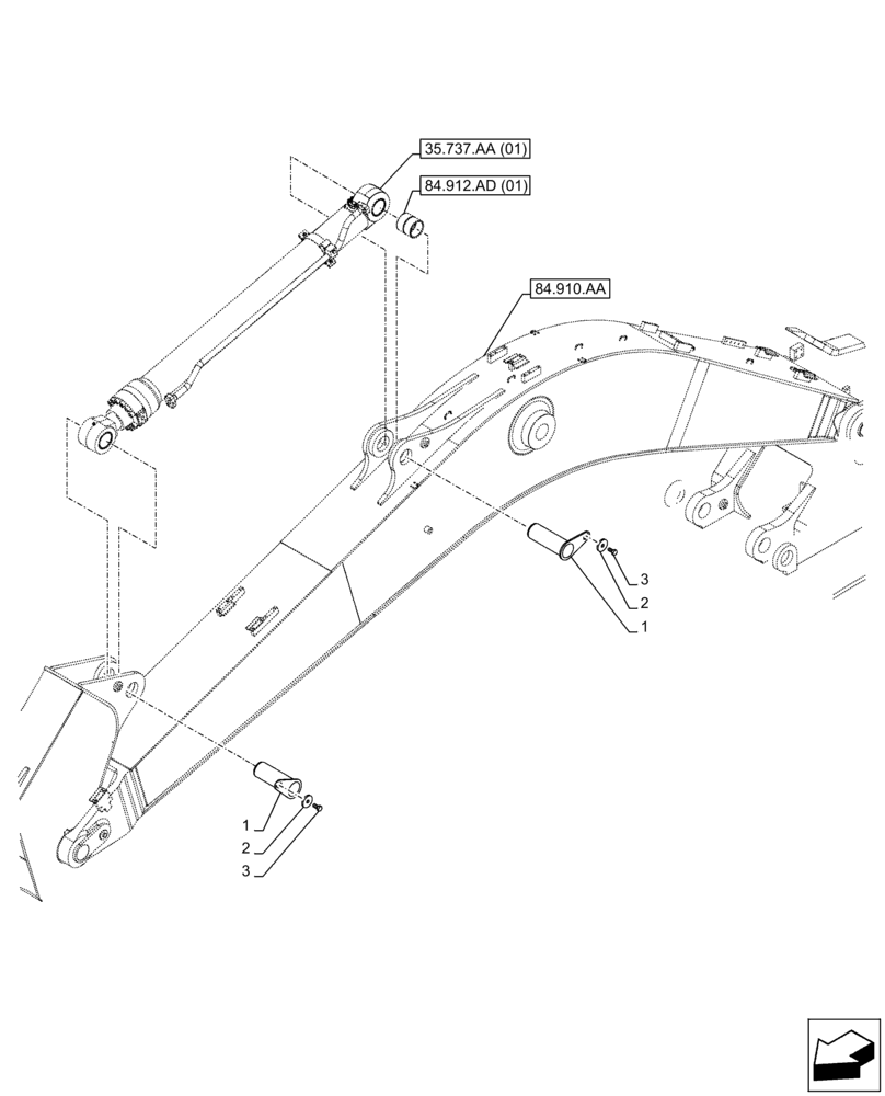 Схема запчастей Case CX300D LC - (84.912.AB[01]) - VAR - 481064 - ARM, CYLINDER, PIN, SAFETY VALVE (84) - BOOMS, DIPPERS & BUCKETS