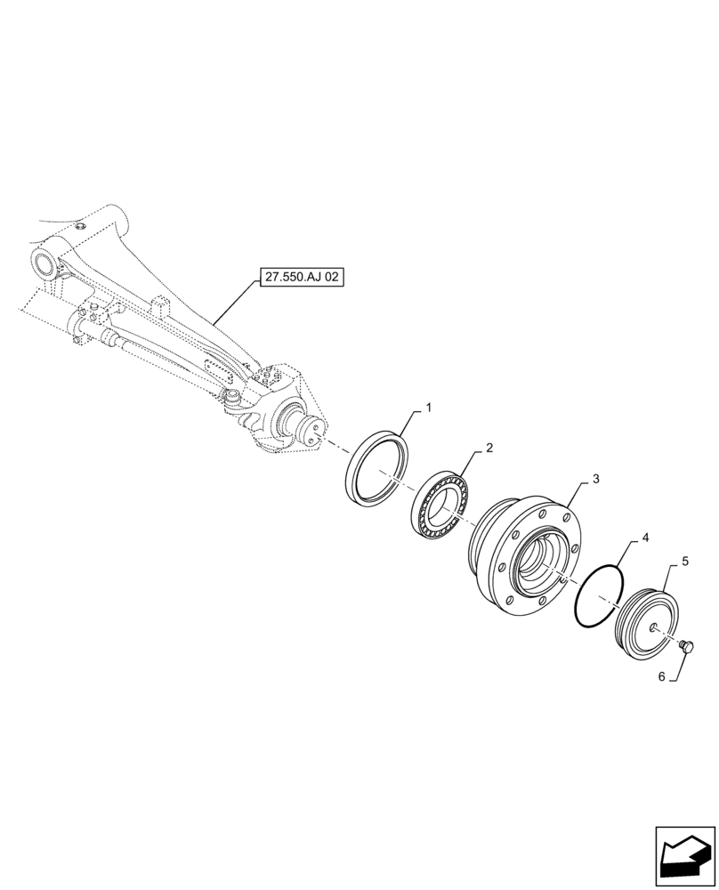 Схема запчастей Case 588H - (27.550.AQ[01]) - STEERING AXLE, HUB - 2WD (27) - REAR AXLE SYSTEM