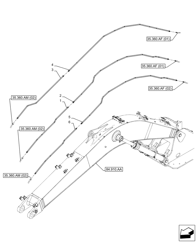 Схема запчастей Case CX300D LC - (35.360.AM[04]) - VAR - 461863 - BOOM, LINES, CLAMSHELL BUCKET, ROTATION, W/ ELECTRICAL PROPORTIONAL CONTROL (35) - HYDRAULIC SYSTEMS