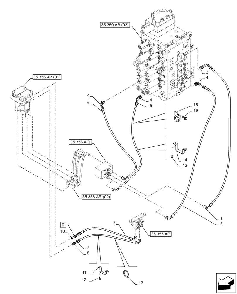 Схема запчастей Case CX300D LC - (35.356.AR[06]) - VAR - 461558 - PEDAL, DRAIN LINE, CONTROL PATTERN SELECTION (35) - HYDRAULIC SYSTEMS