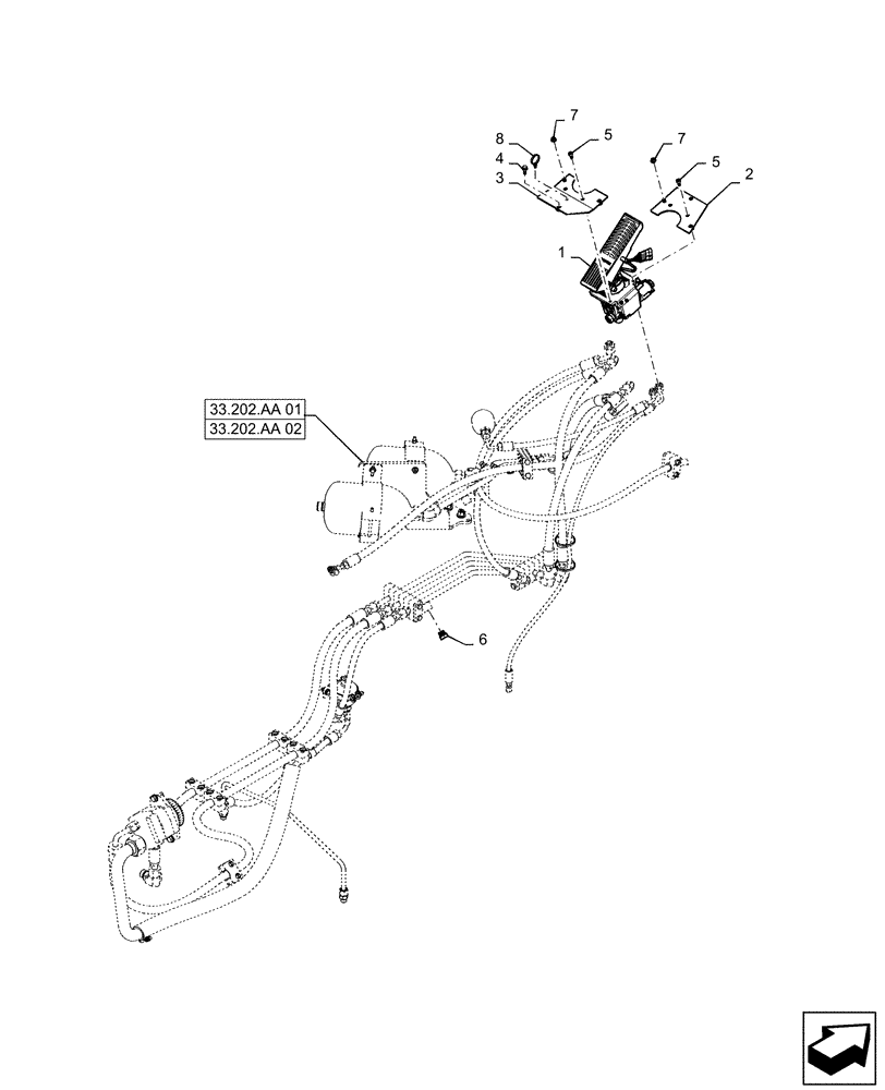 Схема запчастей Case 721F - (33.202.CM[01]) - BRAKE VALVE INSTALLATION - 5 SPEED (33) - BRAKES & CONTROLS