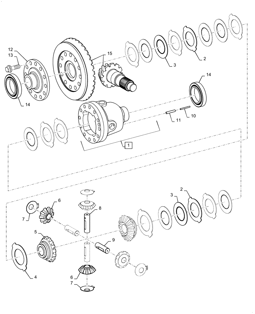 Схема запчастей Case 621F - (25.102.AD) - VAR -782122 - DIFFERENTIAL ASSEMBLY, STANDARD (25) - FRONT AXLE SYSTEM