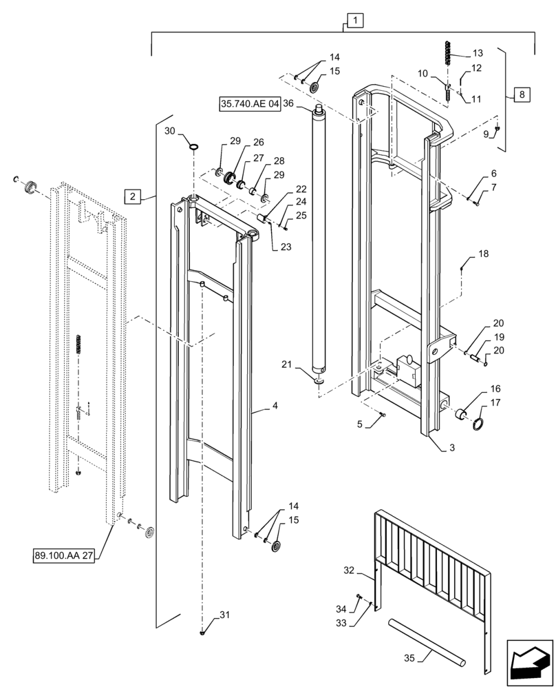 Схема запчастей Case 588H - (89.100.AA[26]) - VAR - 423087, 745117 - MAST ASSEMBLY, 8000 LB, 22 FT, FREELIFT, 84 IN, SHAFT (89) - TOOLS