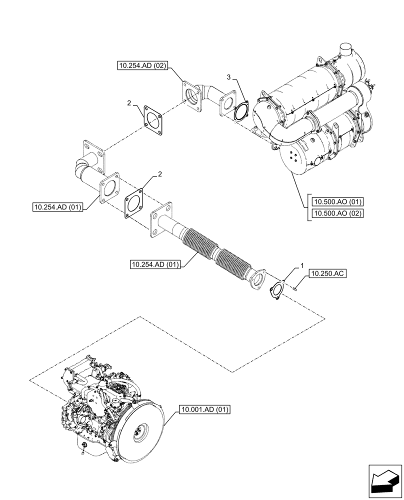 Схема запчастей Case AQ-4HK1XASS01 - (10.254.AD) - EXHAUST SYSTEM, EXHAUST PIPE, GASKET (10) - ENGINE