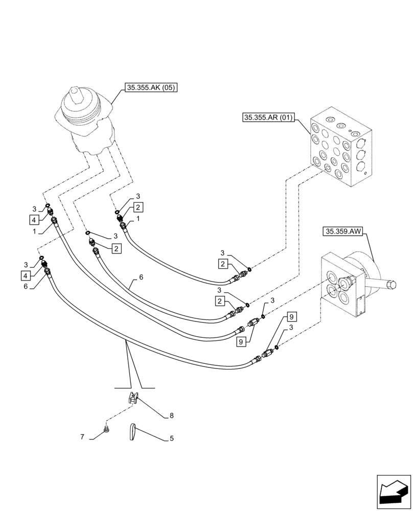 Схема запчастей Case CX300D LC - (35.355.AC[01]) - VAR - 461558 - JOYSTICK, HYDRAULIC LINE, CONTROL VALVE, CONTROL PATTERN SELECTION (35) - HYDRAULIC SYSTEMS