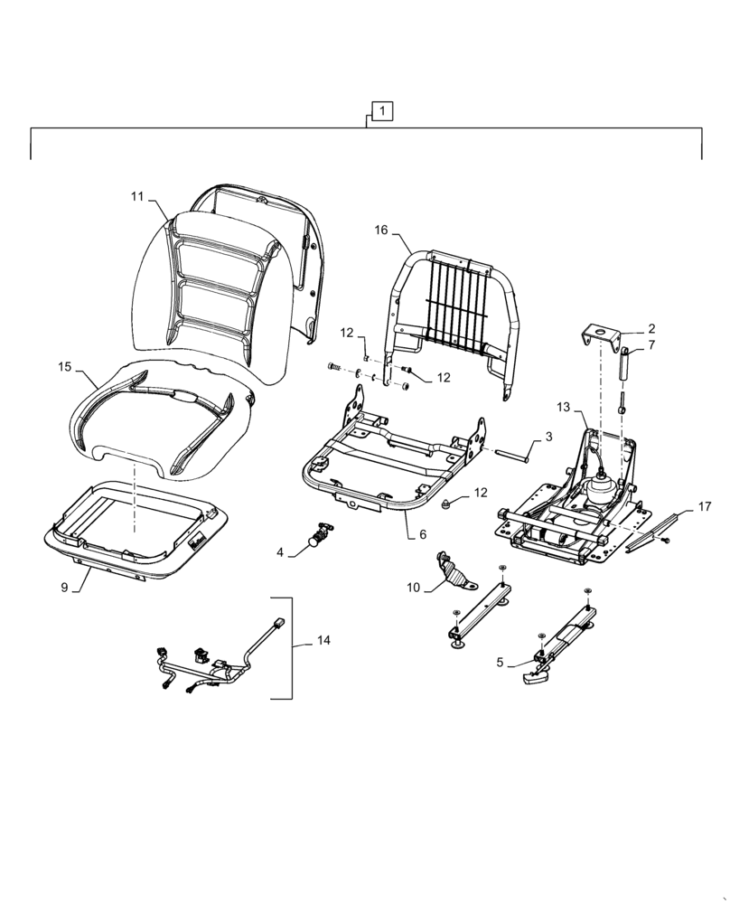 Схема запчастей Case TR320 - (90.124.AE[01]) - SEAT, AIR SUSPENSION (90) - PLATFORM, CAB, BODYWORK AND DECALS