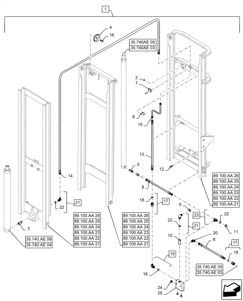 Схема запчастей Case 586H - (35.740.AH[02]) - 6000 LB FREELIFT MAST HYDRAULIC SYSTEM (35) - HYDRAULIC SYSTEMS