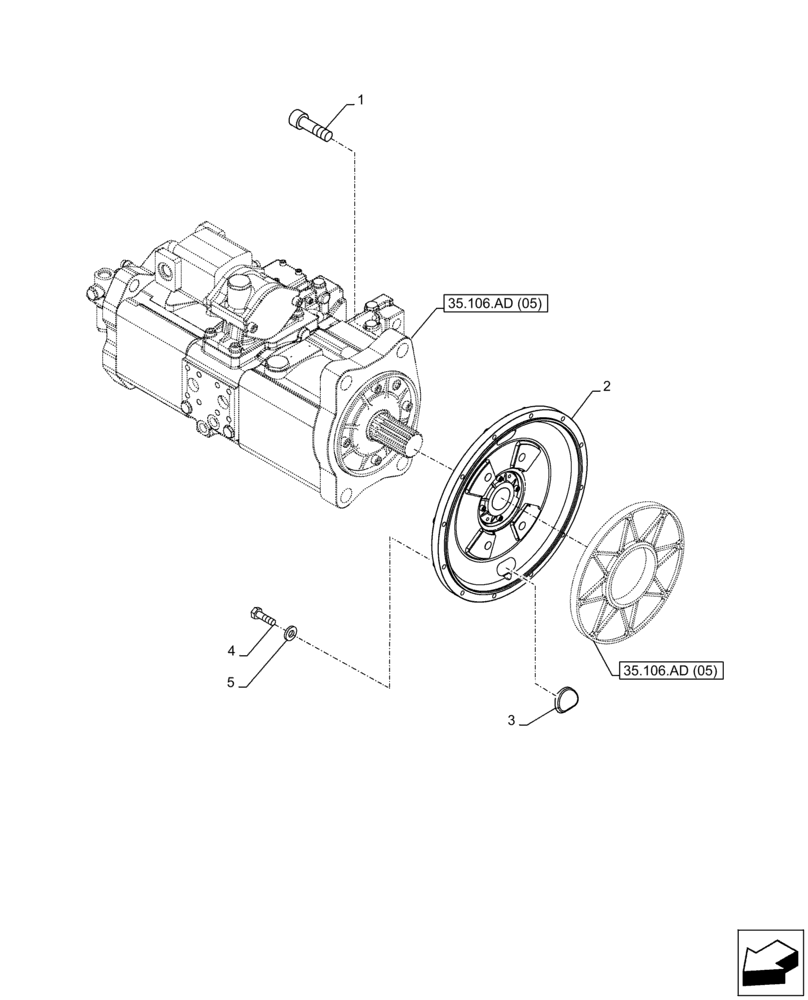 Схема запчастей Case CX300D LC - (35.106.AB[02]) - VAR - 461863 - VARIABLE DELIVERY HYDRAULIC PUMP, FLANGE, CLAMSHELL BUCKET, ROTATION, W/ ELECTRICAL PROPORTIONAL CONTROL (35) - HYDRAULIC SYSTEMS