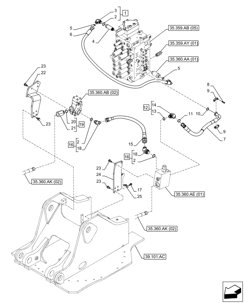 Схема запчастей Case CX300D LC - (35.360.AB[03]) - VAR - 461869 - HAMMER CIRCUIT, LINE, SHEARS, HIGH FLOW, W/ ELECTRICAL PROPORTIONAL CONTROL (35) - HYDRAULIC SYSTEMS