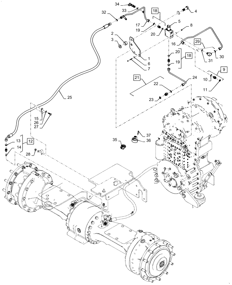 Схема запчастей Case 621F - (25.102.AT) - LOCKING DIFFERENTIAL HOSE INSTALLATION (25) - FRONT AXLE SYSTEM