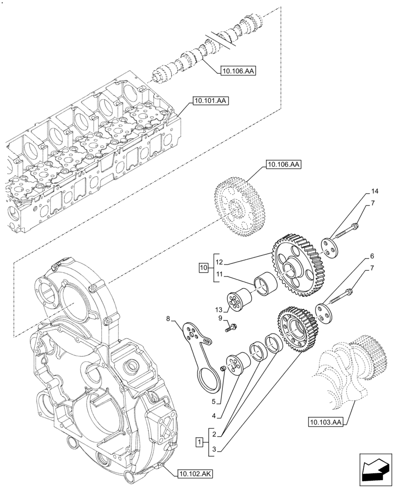 Схема запчастей Case F2CFE614B B006 - (10.106.AG) - CAMSHAFT, GEAR (10) - ENGINE