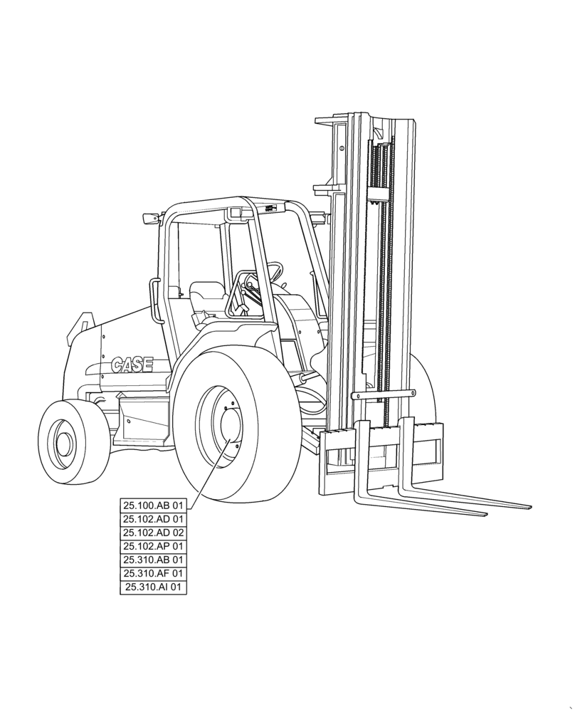 Схема запчастей Case 586H - (25.000.00) - SECTION INDEX - FRONT AXLE SYSTEM (25) - FRONT AXLE SYSTEM