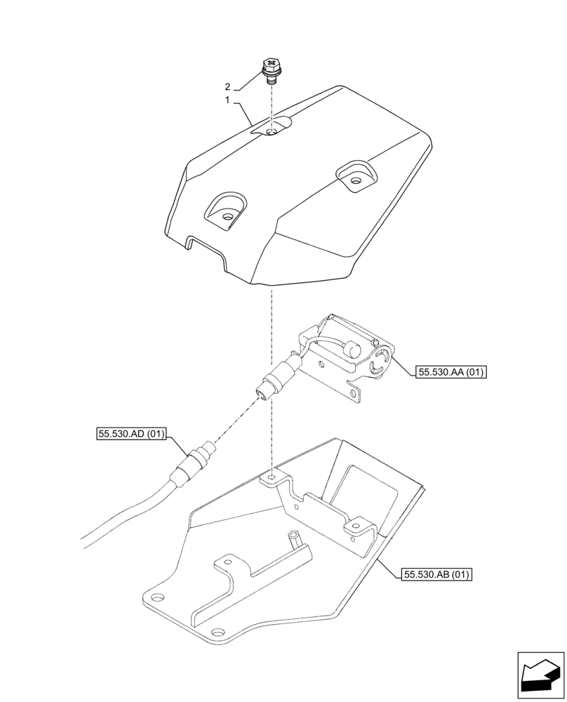 Схема запчастей Case CX300D LC - (55.530.AC[01]) - VAR - 461504 - 461560 - 488037 - 488038 - REAR VIEW CAMERA, COVER (55) - ELECTRICAL SYSTEMS