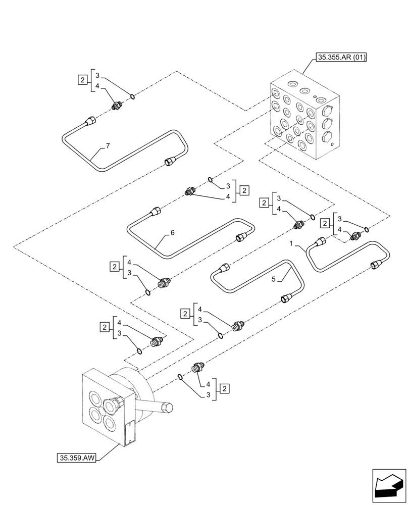 Схема запчастей Case CX300D LC - (35.355.AC[05]) - VAR - 461558 - JOYSTICK, HYDRAULIC LINE, CONTROL VALVE, CONTROL PATTERN SELECTION (35) - HYDRAULIC SYSTEMS