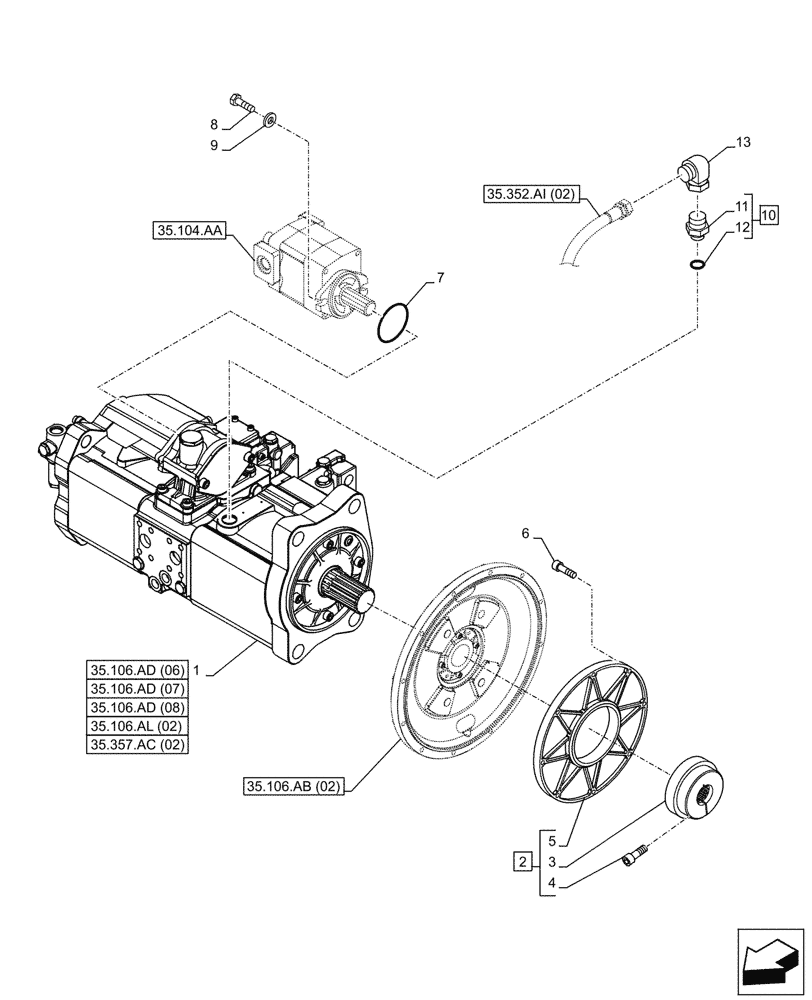 Схема запчастей Case CX300D LC - (35.106.AD[05]) - VAR - 461863 - VARIABLE DELIVERY HYDRAULIC PUMP, CLAMSHELL BUCKET, ROTATION, W/ELECTRICAL PROPORTIONAL, CONTROL (35) - HYDRAULIC SYSTEMS