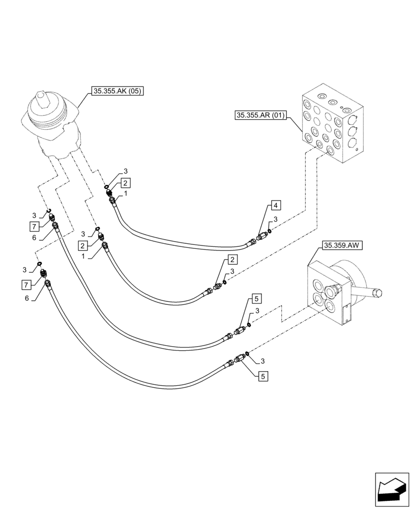 Схема запчастей Case CX300D LC - (35.355.AC[02]) - VAR - 461558 - JOYSTICK, HYDRAULIC LINE, CONTROL VALVE, CONTROL PATTERN SELECTION (35) - HYDRAULIC SYSTEMS