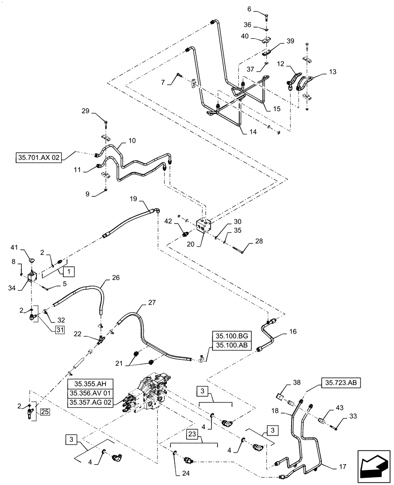 Схема запчастей Case SV280 - (35.701.AX[01]) - LOADER VALVE LINES (35) - HYDRAULIC SYSTEMS