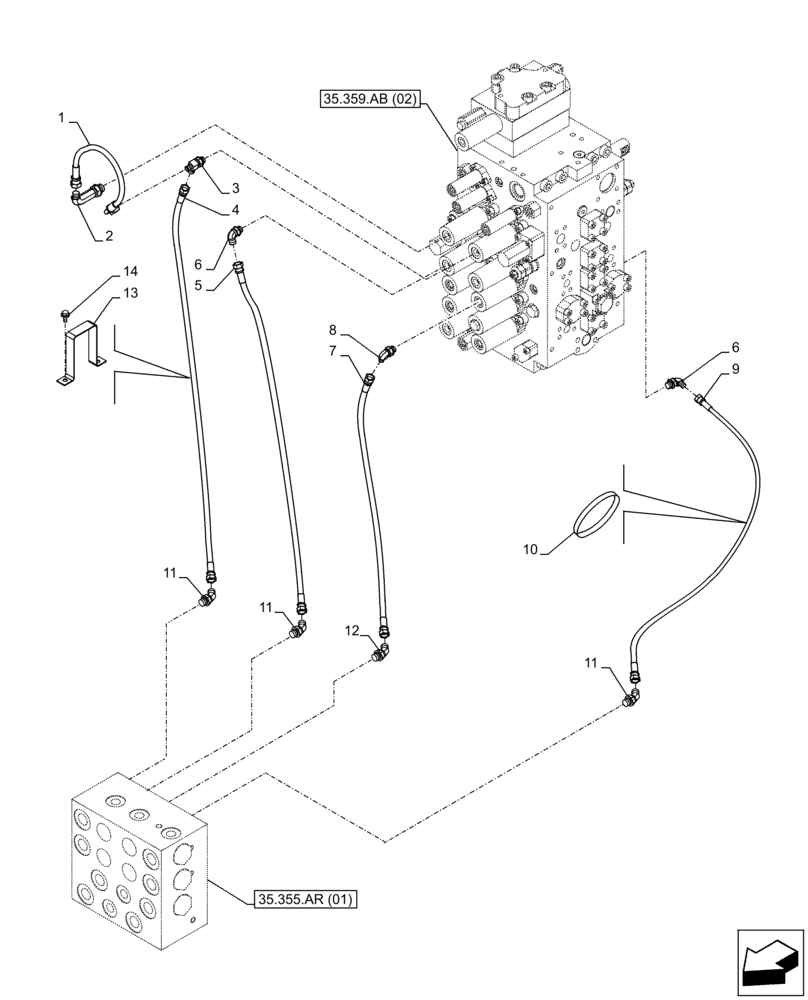 Схема запчастей Case CX300D LC - (35.355.AC[03]) - VAR - 461558 - JOYSTICK, HYDRAULIC LINE, CONTROL VALVE, CONTROL PATTERN SELECTION (35) - HYDRAULIC SYSTEMS