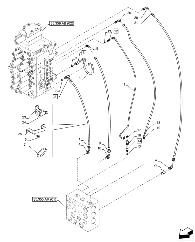 Схема запчастей Case CX300D LC - (35.355.AC[04]) - VAR - 461558 - JOYSTICK, HYDRAULIC LINE, CONTROL VALVE, CONTROL PATTERN SELECTION (35) - HYDRAULIC SYSTEMS