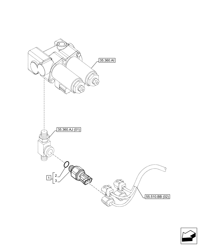 Схема запчастей Case CX250D LC - (55.425.AT[01]) - VAR - 461865 - PRESSURE SENSOR, HAMMER CIRCUIT, W/ ELECTRICAL PROPORTIONAL CONTROL (55) - ELECTRICAL SYSTEMS