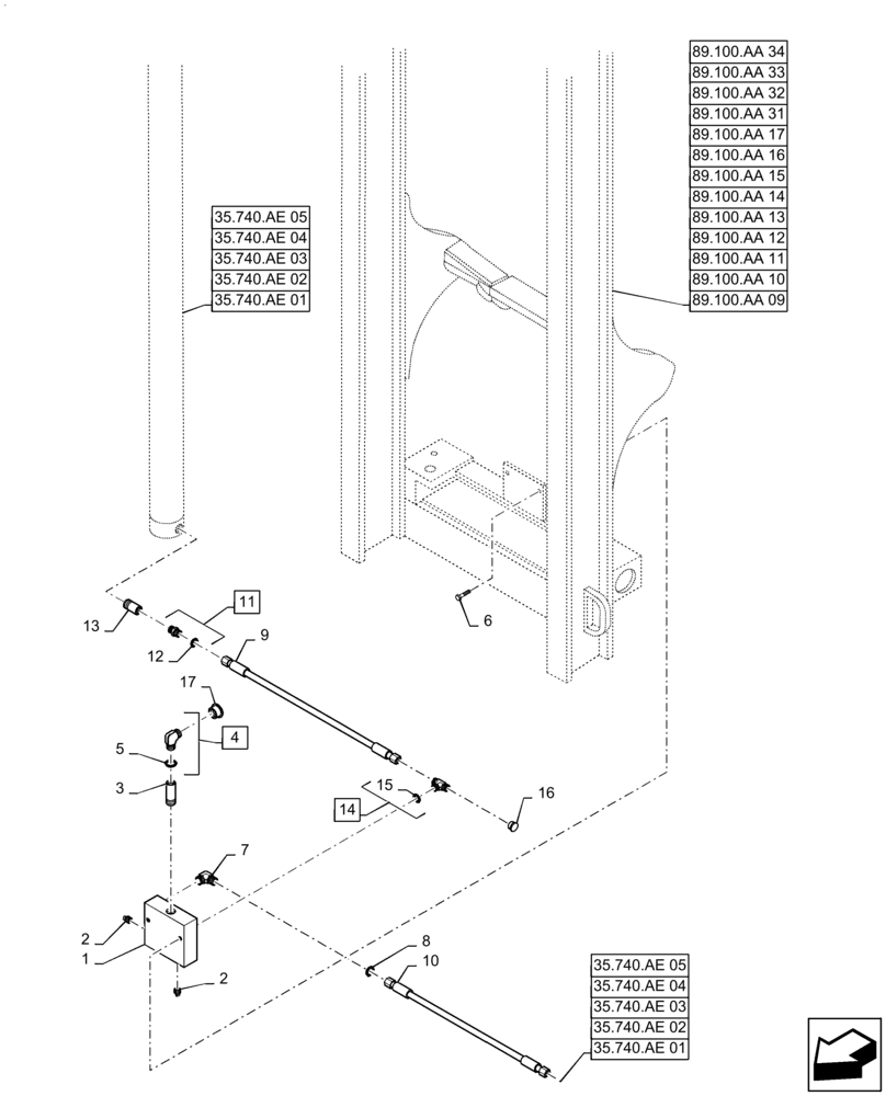 Схема запчастей Case 588H - (35.740.AH[01]) - 8000 LB MAST HYDRAULIC SYSTEM (35) - HYDRAULIC SYSTEMS