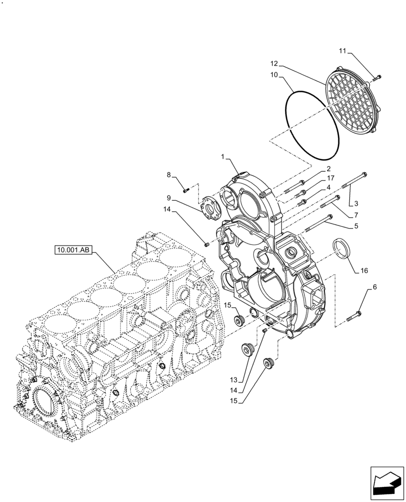 Схема запчастей Case F2CFE614B B006 - (10.102.AK) - ENGINE BLOCK COVER (10) - ENGINE