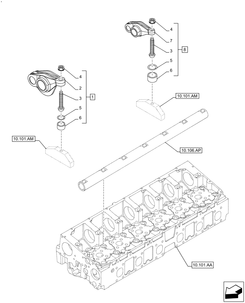 Схема запчастей Case F2CFE614B B006 - (10.106.AO) - ROCKER ARM (10) - ENGINE