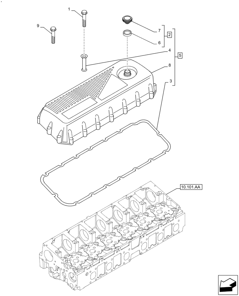 Схема запчастей Case F2CFE614B B006 - (10.101.AB) - VALVE COVER (10) - ENGINE