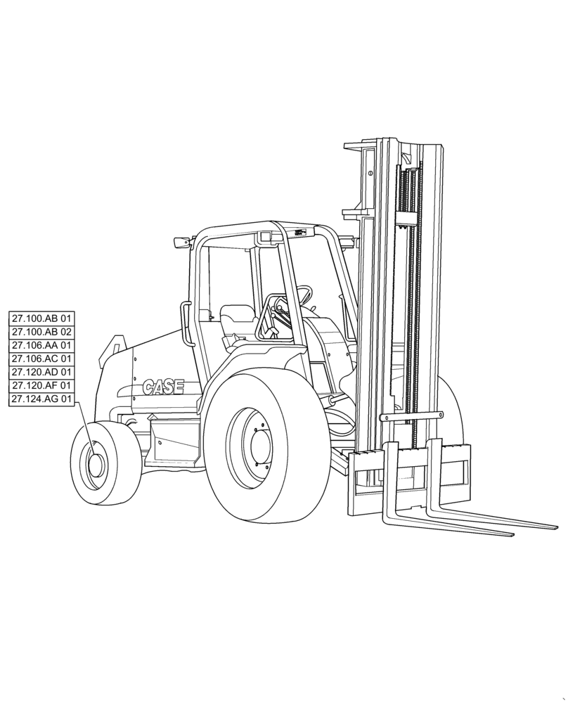 Схема запчастей Case 586H - (00.000.27) - PICTORIAL INDEX - STEERING, REAR AXLE, 4WD (00) - GENERAL & PICTORIAL INDEX