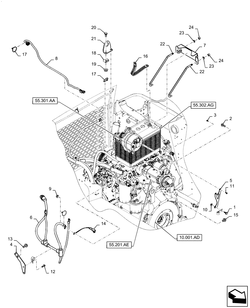 Схема запчастей Case TR310 - (55.302.AV) - ENGINE ELECTRICAL (55) - ELECTRICAL SYSTEMS