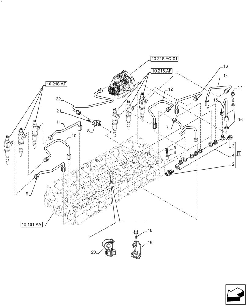 Схема запчастей Case F2CFE614B B006 - (10.218.AI) - INJECTOR FUEL LINES (10) - ENGINE