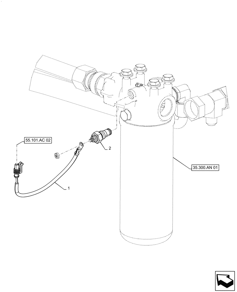 Схема запчастей Case 570N EP - (55.036.AF[01]) - HYDRAULIC OIL FILTER, HARNESS (55) - ELECTRICAL SYSTEMS