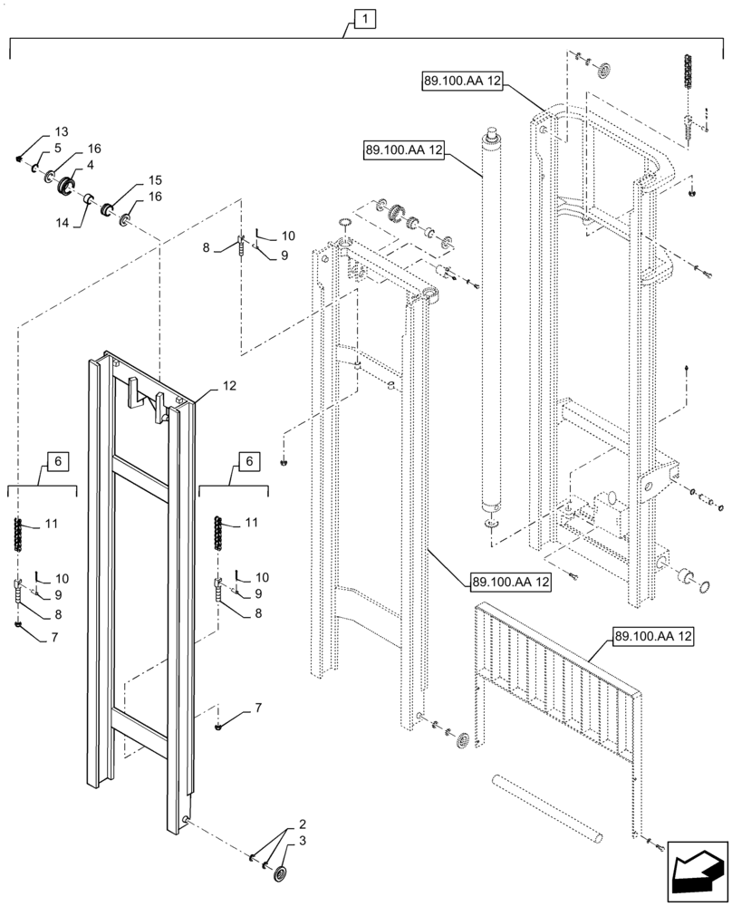 Схема запчастей Case 588H - (89.100.AA[13]) - VAR - 423031 - MAST ASSEMBLY, 8000LB, 22 FT, 3-STAGE, 60 IN, HOOK (89) - TOOLS