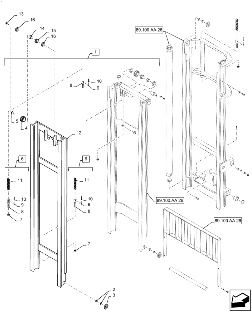 Схема запчастей Case 588H - (89.100.AA[27]) - VAR - 745117 - MAST ASSEMBLY, 8000 LB, 22 FT, FREELIFT, 84 IN, SHAFT (89) - TOOLS